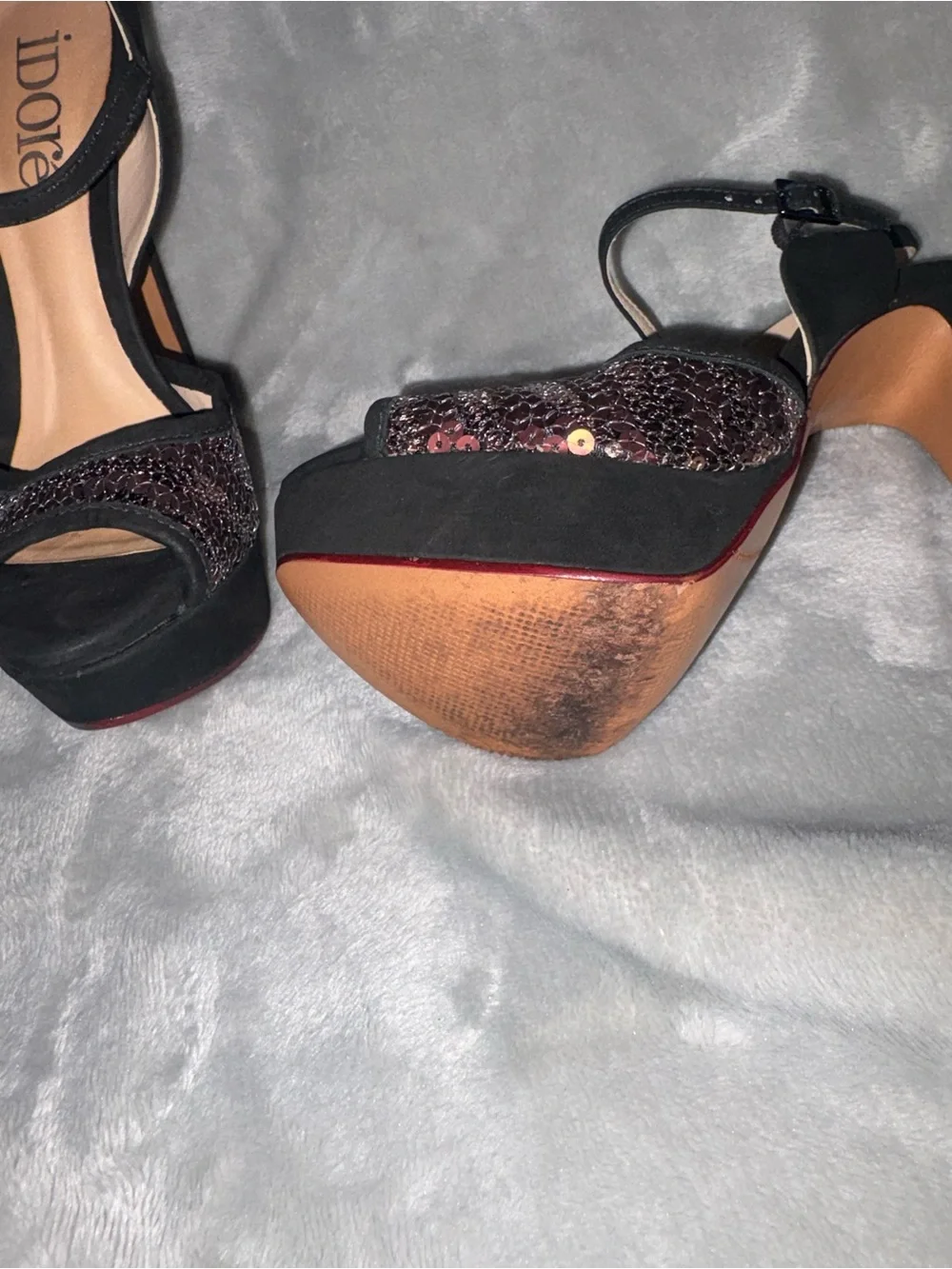Women's Black and Burgundy Sequin Platform Heels